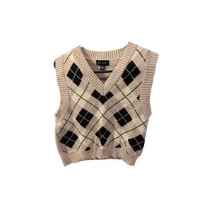 Cropped Plaid Sweater Vest, Size Large, Say What.